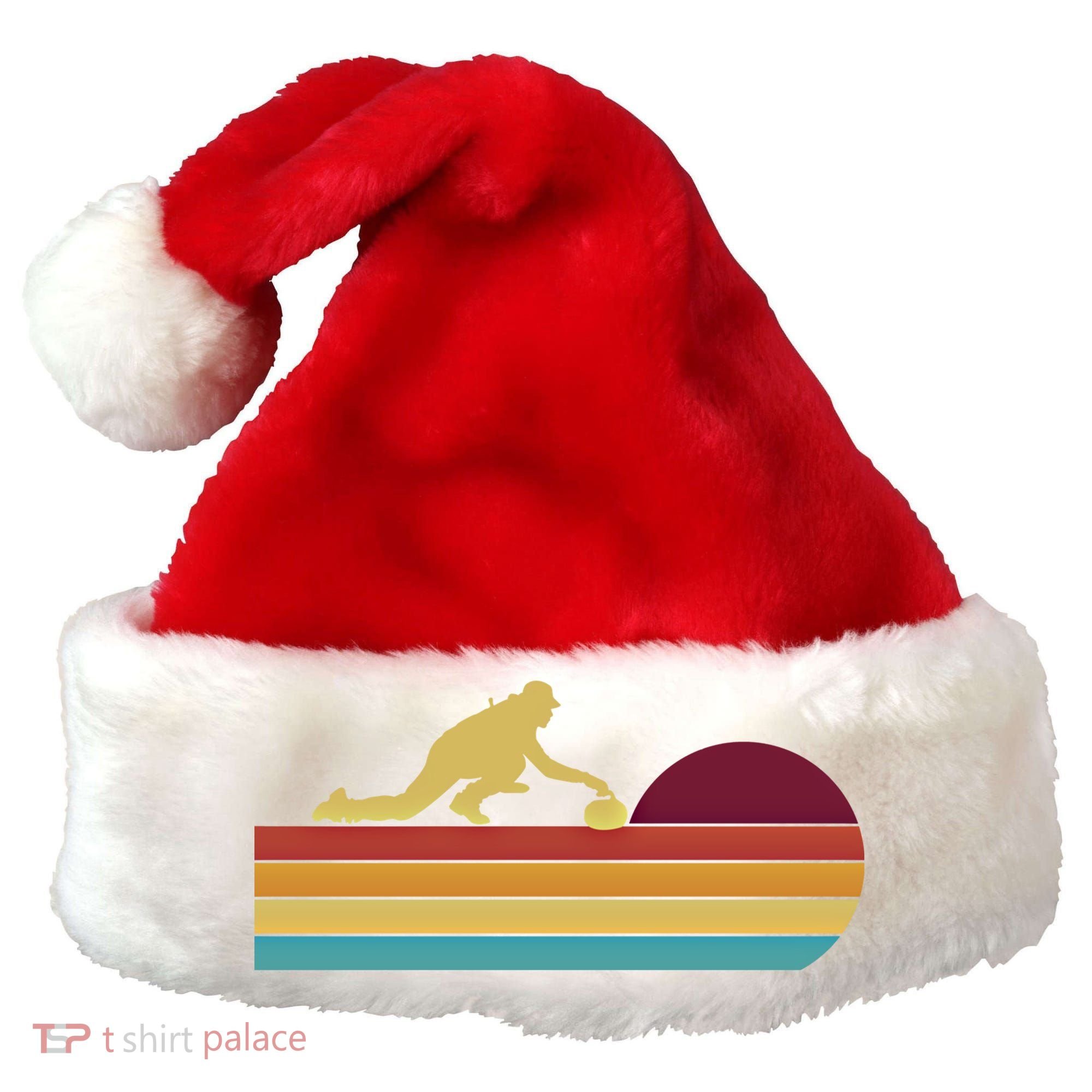 Funny Curling Retro Curler Ice Winter Sport Curlers Curling Gift Santa Hat