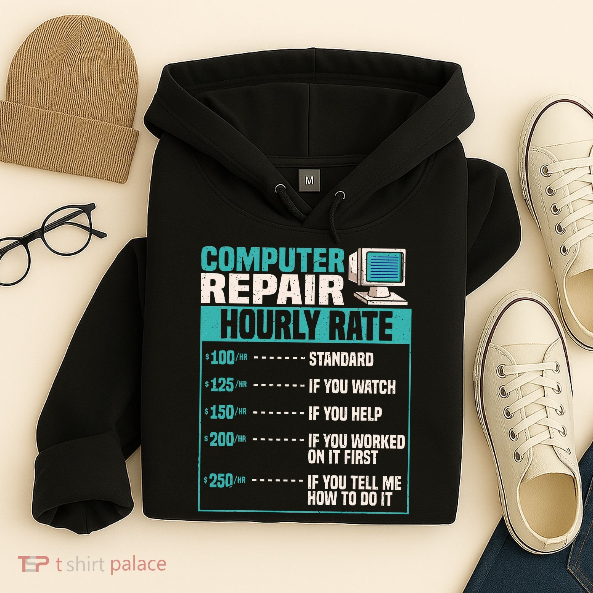 Funny Computer Repair Hourly Rate Hoodie