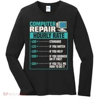 Funny Computer Repair Hourly Rate Women's Long Sleeve Shirt thumb 0