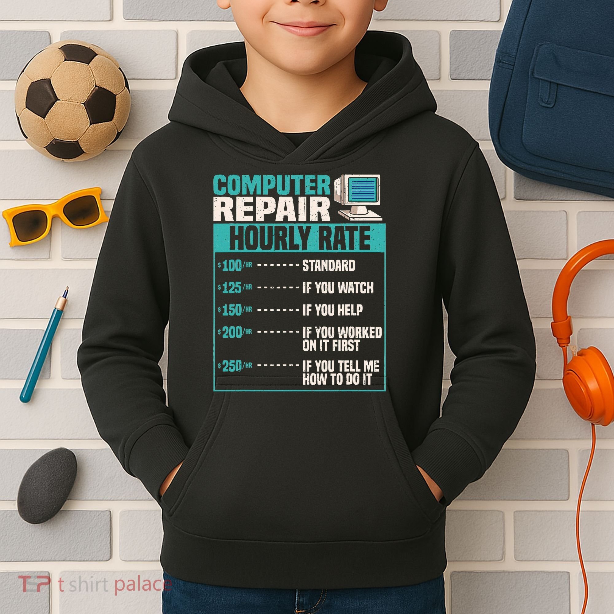 Funny Computer Repair Hourly Rate Kids Hoodie