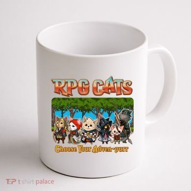 Funny Cute RPG Cats Choose Your Advenpurr Coffee Mug back