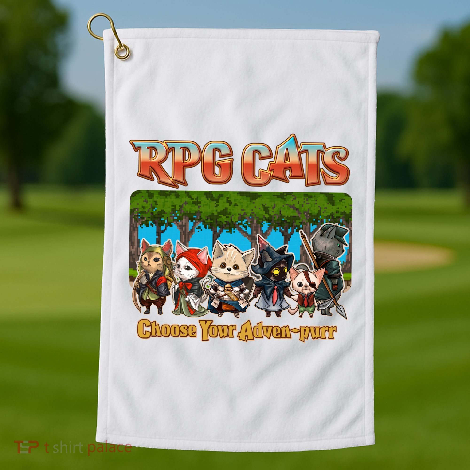 Funny Cute RPG Cats Choose Your Advenpurr Golf Towel