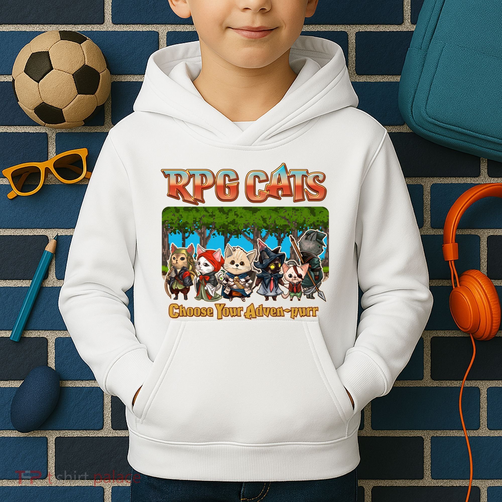 Funny Cute RPG Cats Choose Your Advenpurr Kids Hoodie