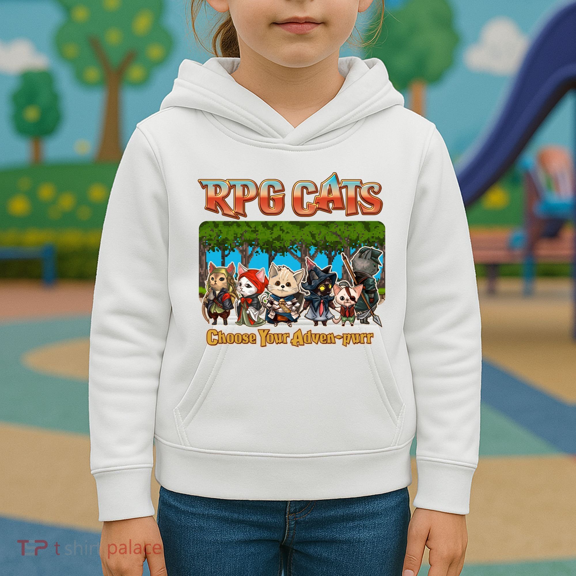 Funny Cute RPG Cats Choose Your Advenpurr Kids Hoodie