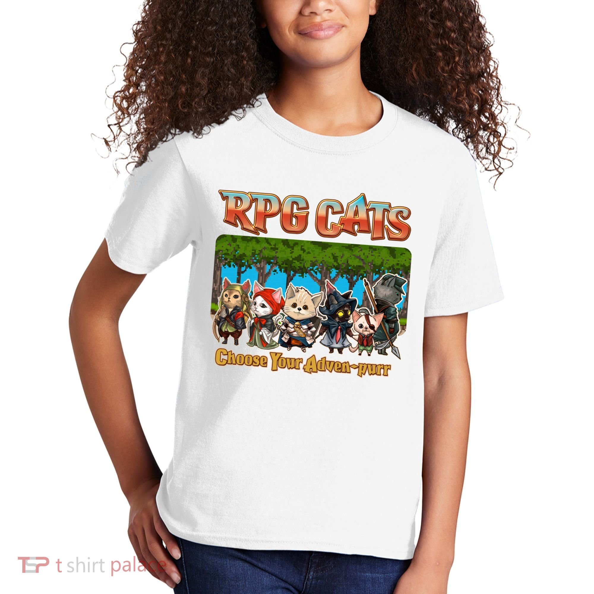 Funny Cute RPG Cats Choose Your Advenpurr Kids T-Shirt