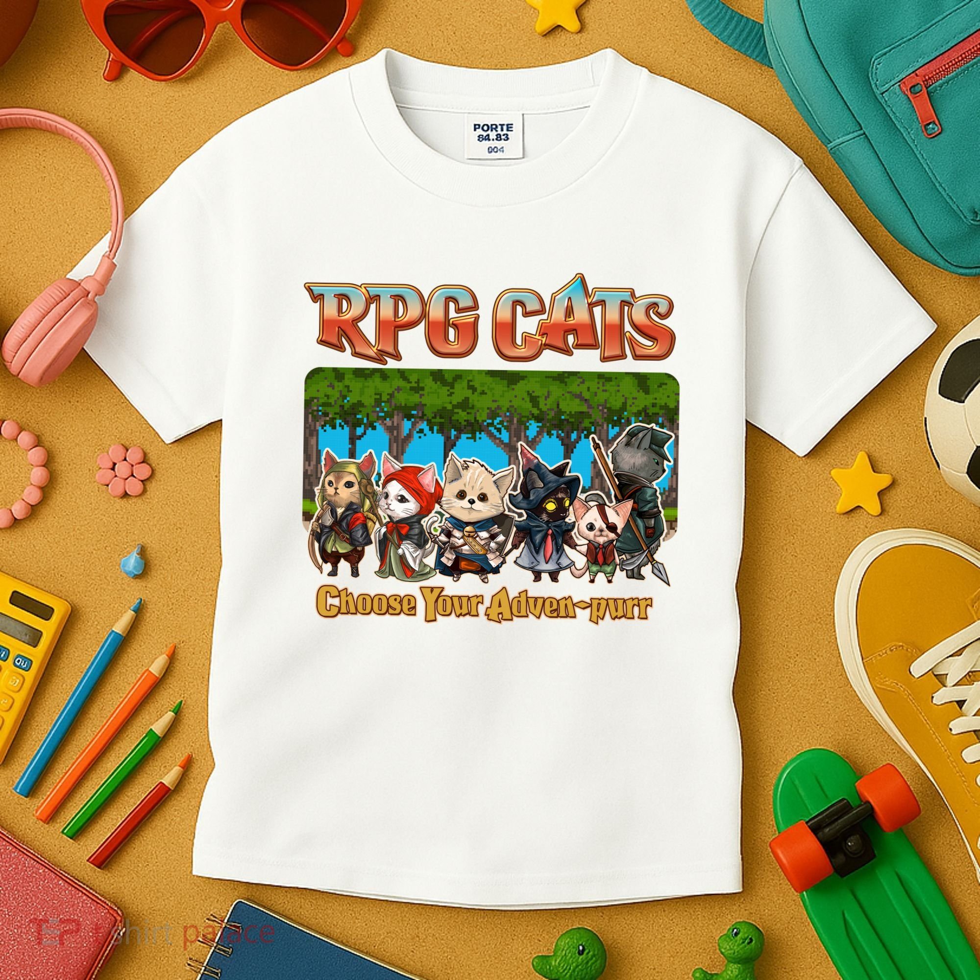 Funny Cute RPG Cats Choose Your Advenpurr Kids T-Shirt