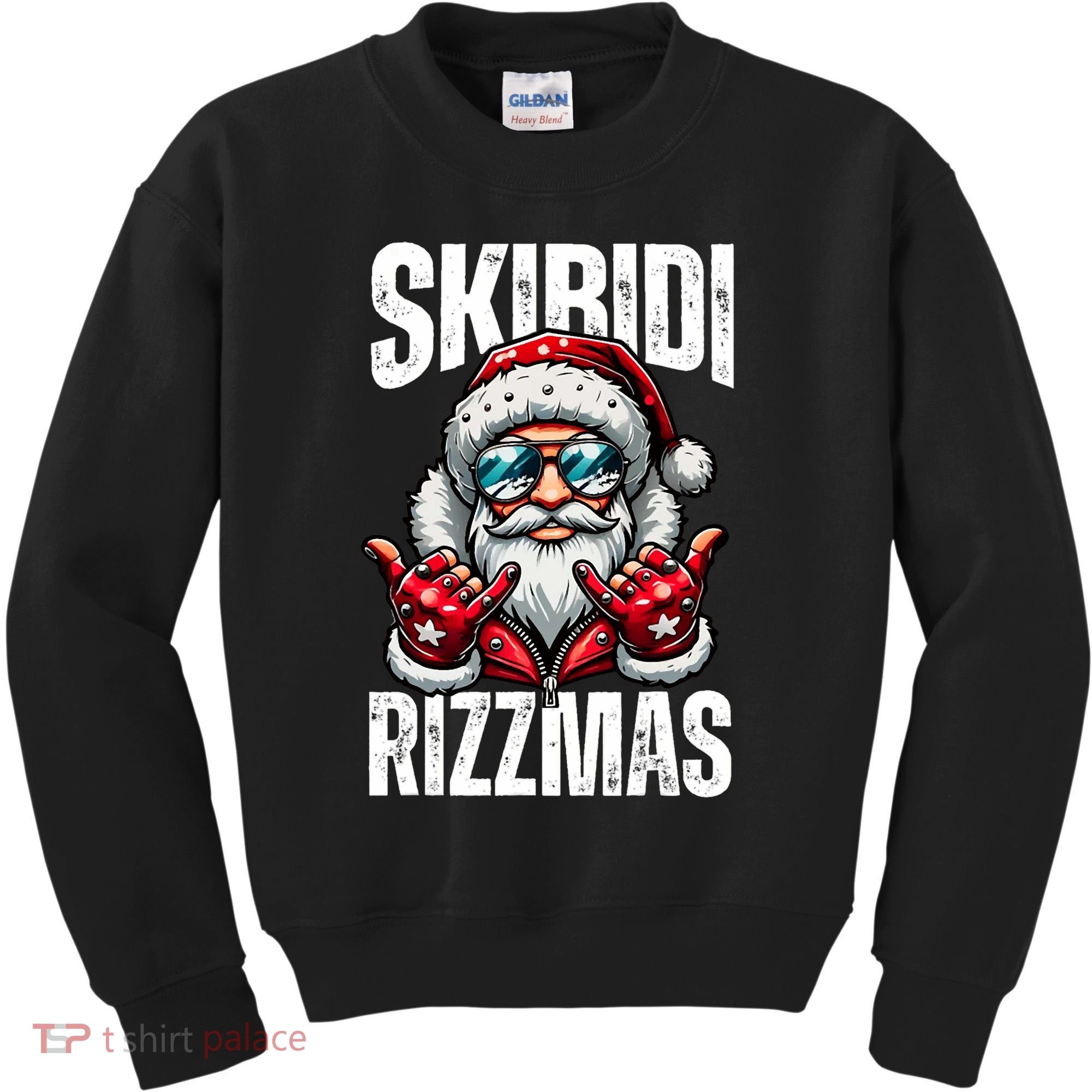Funny Christmas Rizz Santa Ski Bi Di Rizzmas Kids Sweatshirt