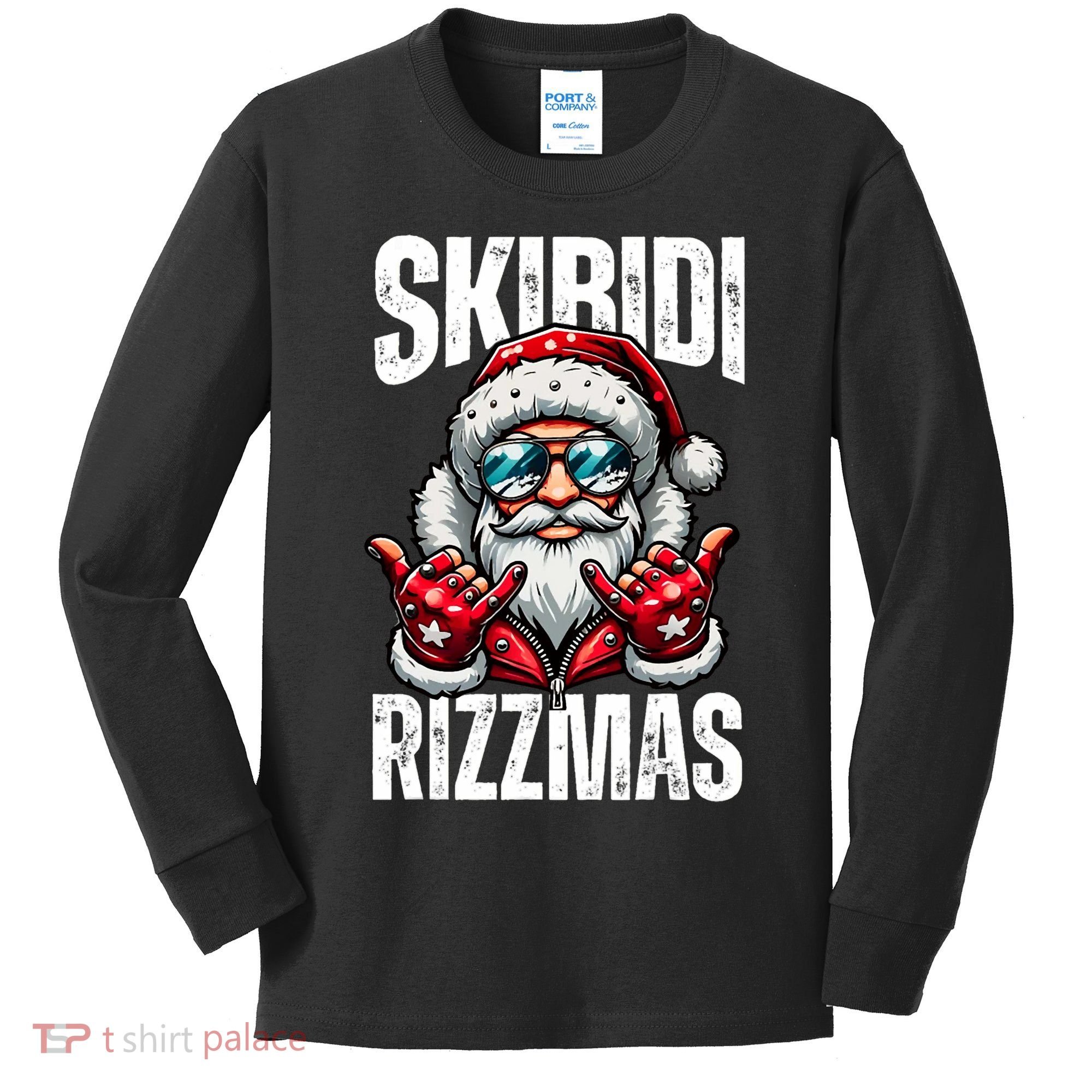 Funny Christmas Rizz Santa Ski Bi Di Rizzmas Kids Long Sleeve Shirt