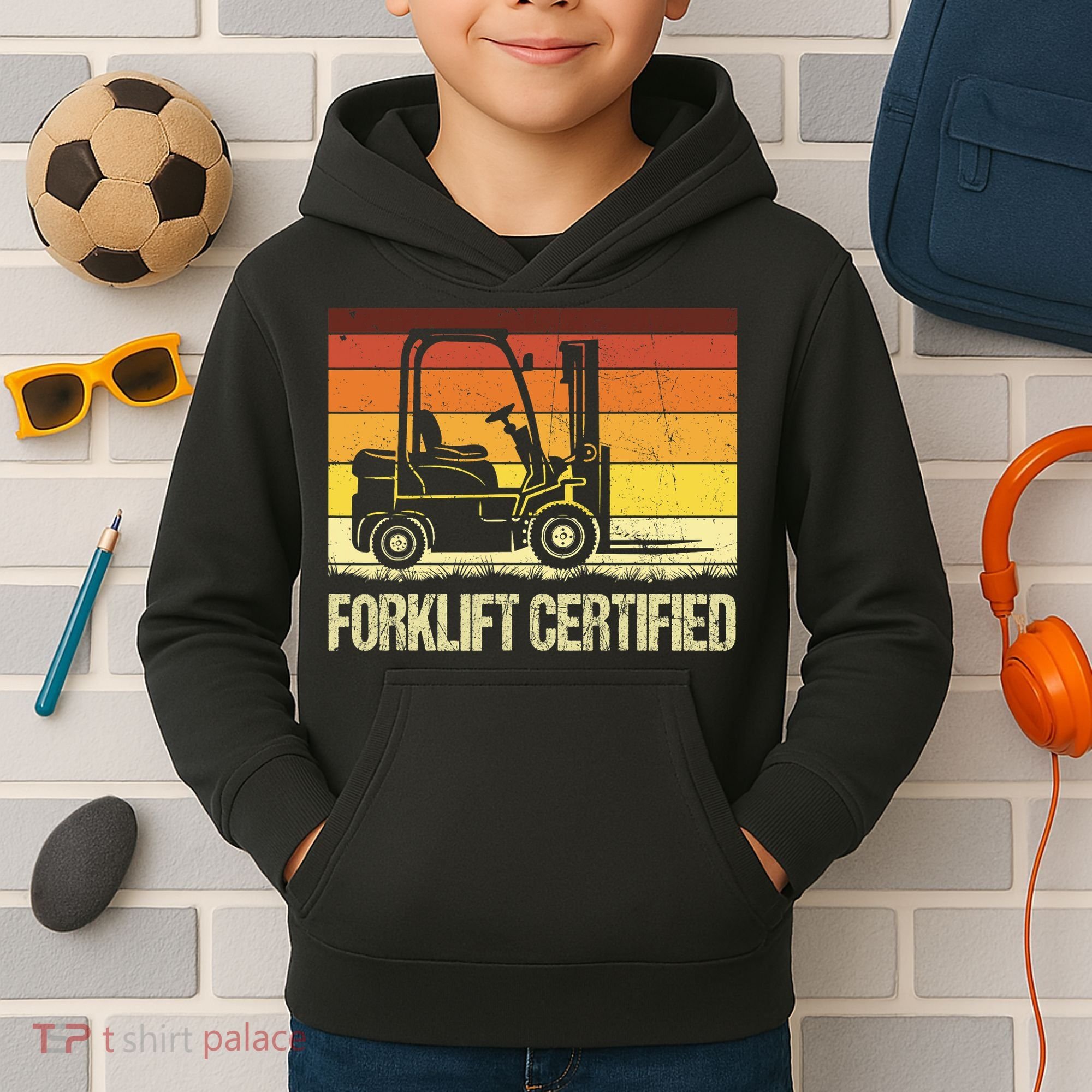 Forklift Certified Retro Forklift Operator Forklift Driver Kids Hoodie