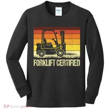 Forklift Certified Retro Forklift Operator Forklift Driver Kids Long Sleeve Shirt