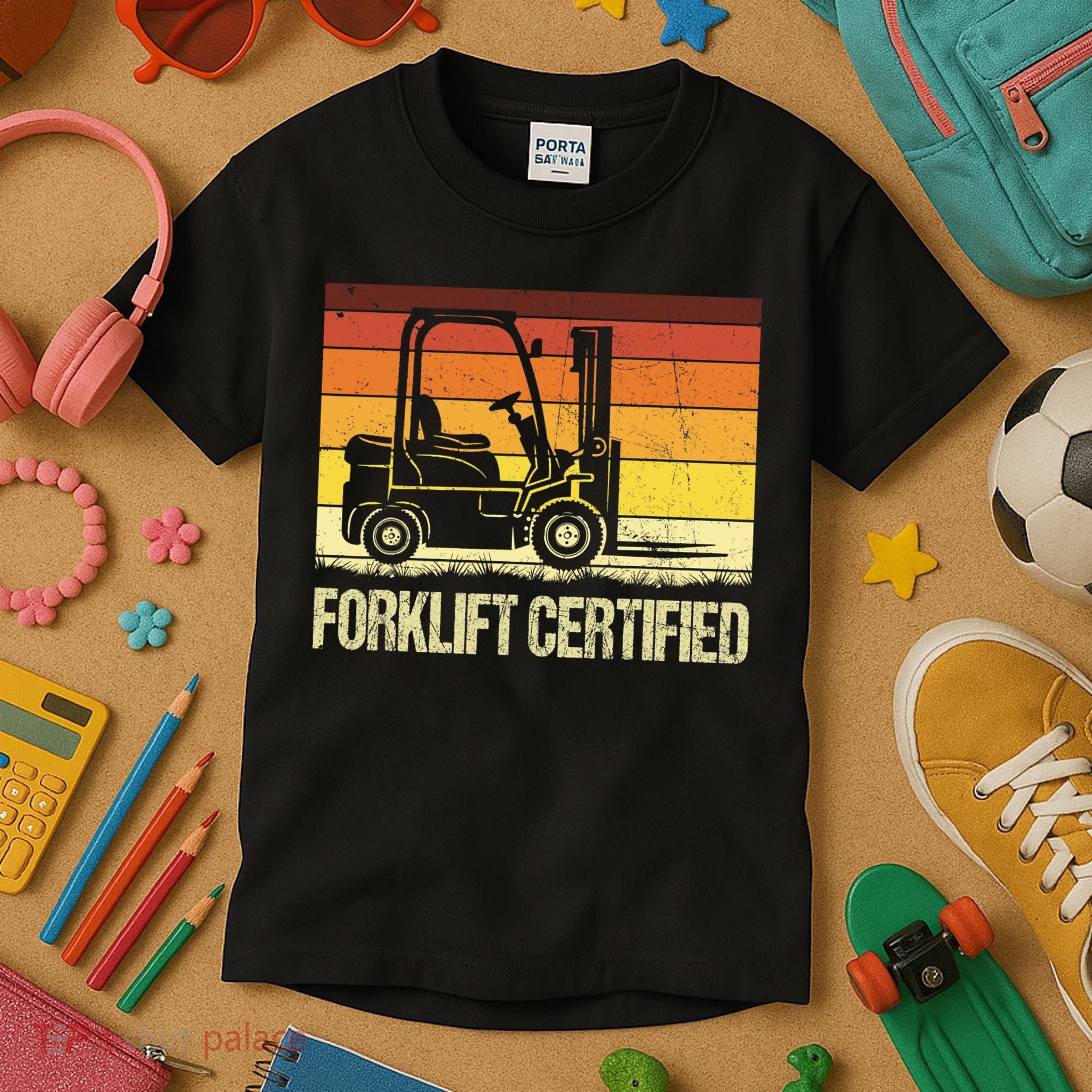 Forklift Certified Retro Forklift Operator Forklift Driver Kids T-Shirt