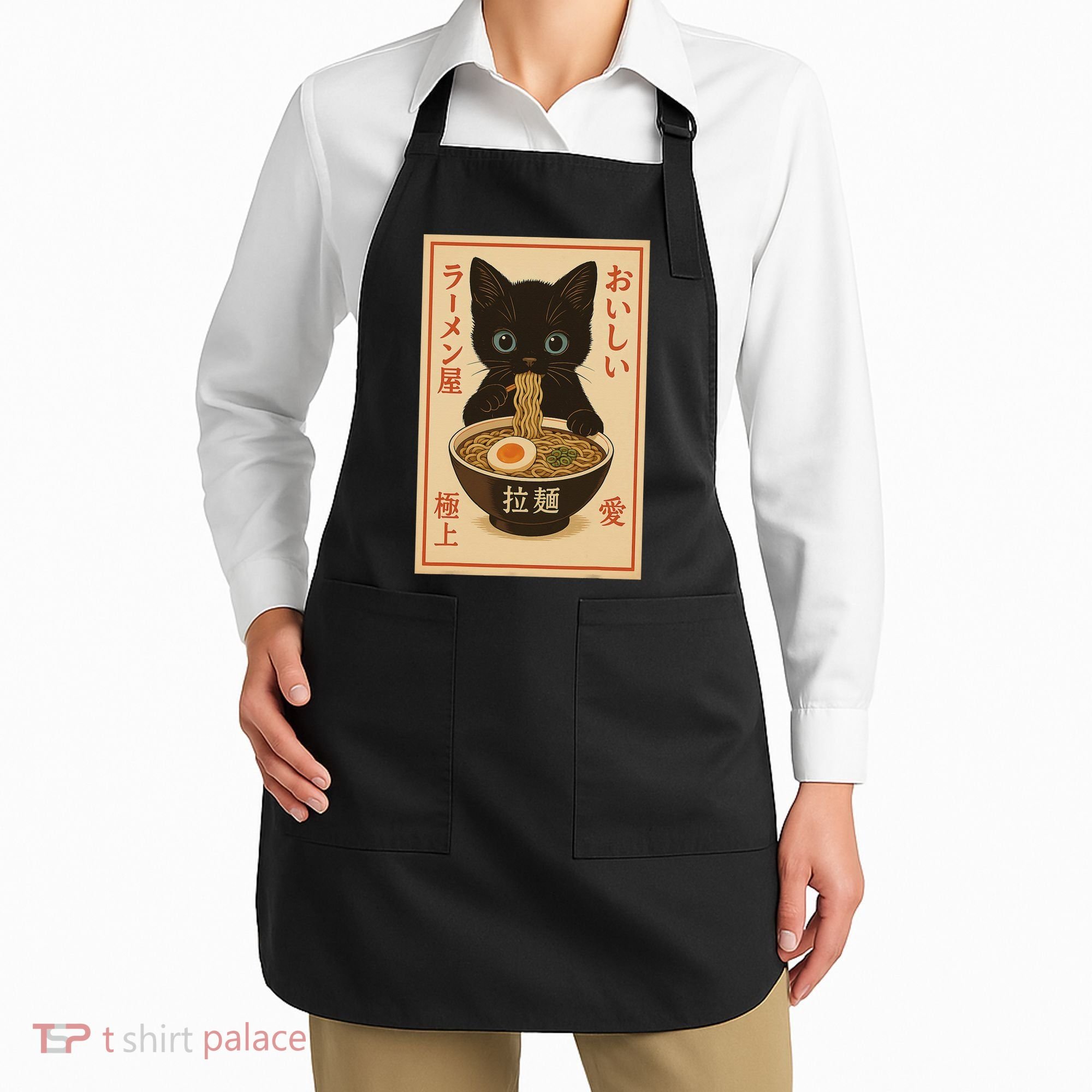 Funny Cat Ramen Graphic Japanese Kawaii Anime Cat Apron