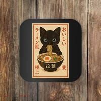 Funny Cat Ramen Graphic Japanese Kawaii Anime Cat Coaster thumb 0