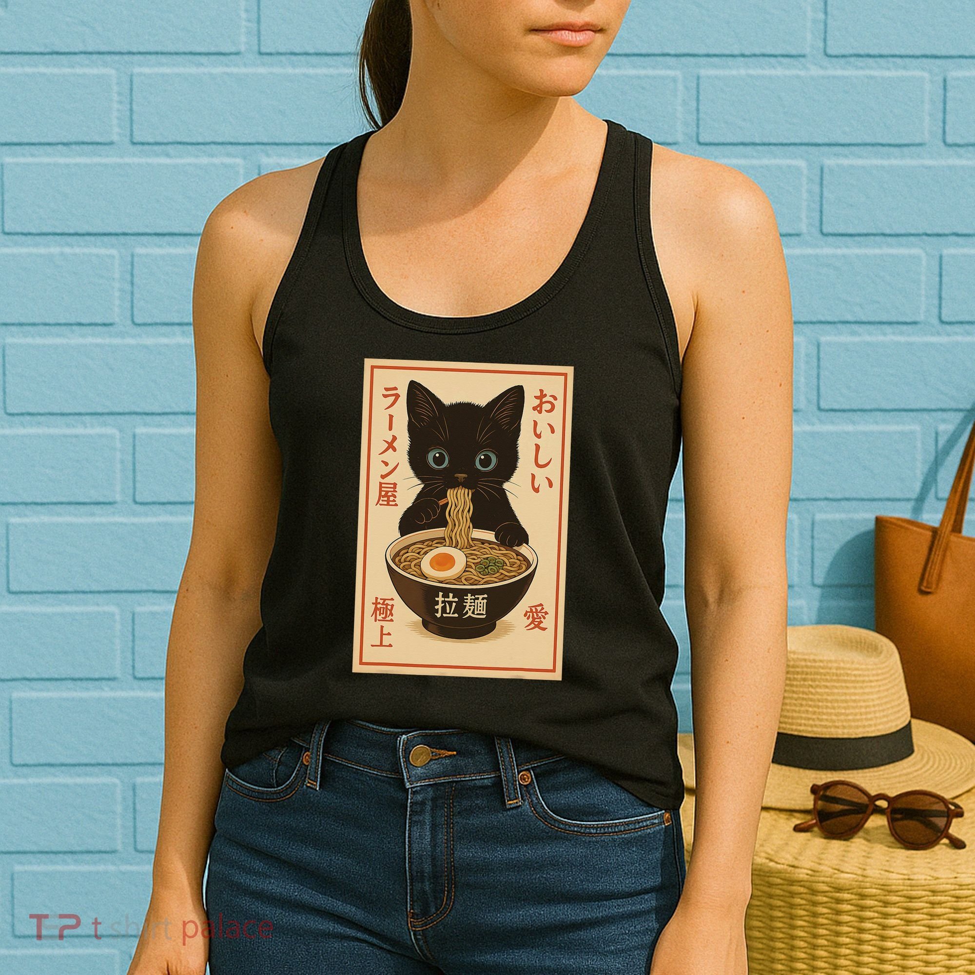 Funny Cat Ramen Graphic Japanese Kawaii Anime Cat Women's Tank Top