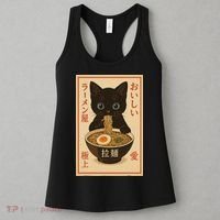 Funny Cat Ramen Graphic Japanese Kawaii Anime Cat Women's Tank Top thumb 3