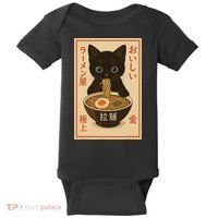 Funny Cat Ramen Graphic Japanese Kawaii Anime Cat Baby Bodysuit thumb 0