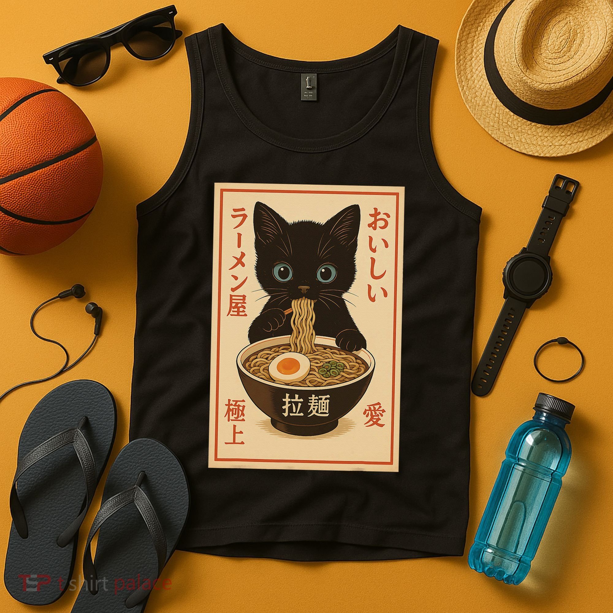 Funny Cat Ramen Graphic Japanese Kawaii Anime Cat Tank Top