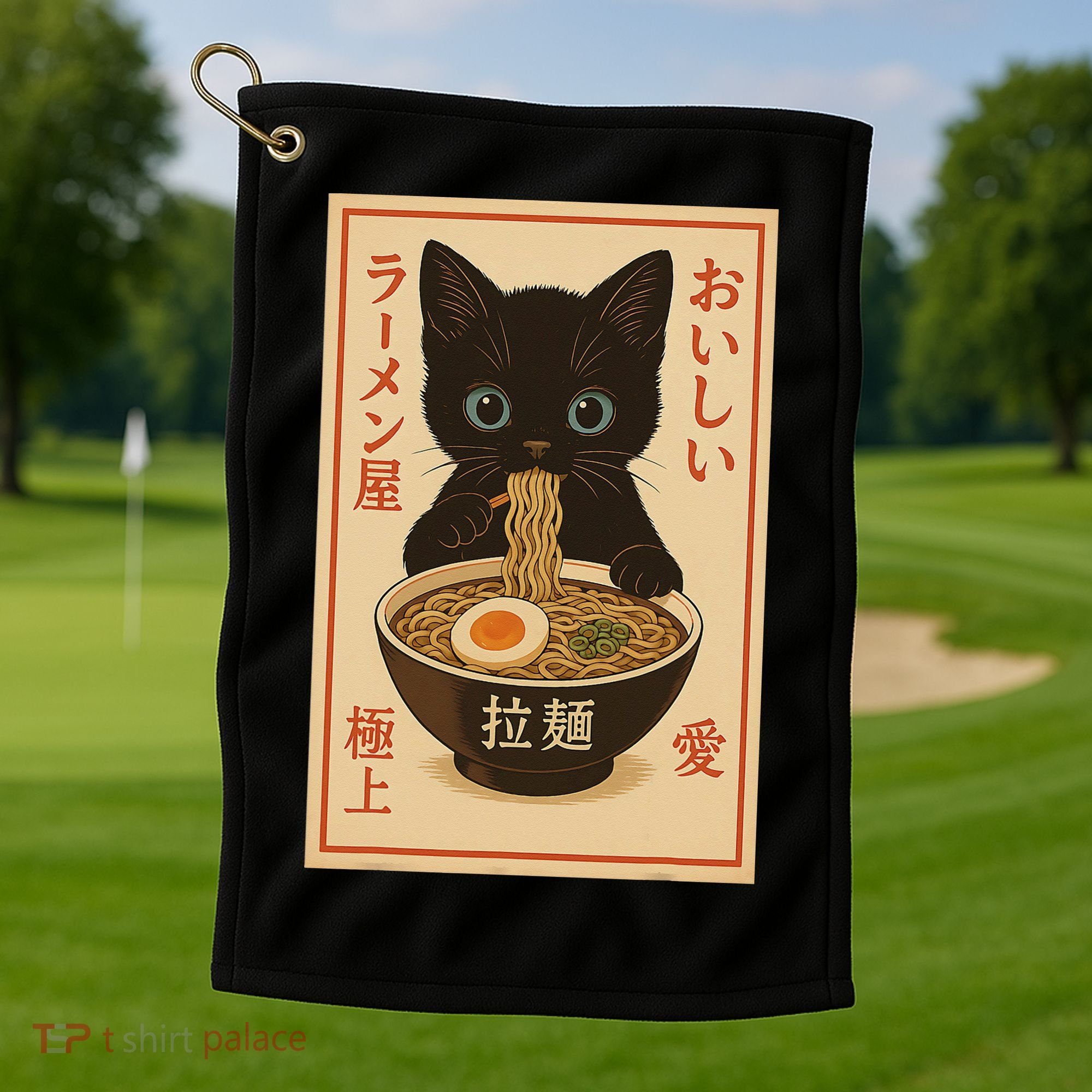 Funny Cat Ramen Graphic Japanese Kawaii Anime Cat Golf Towel