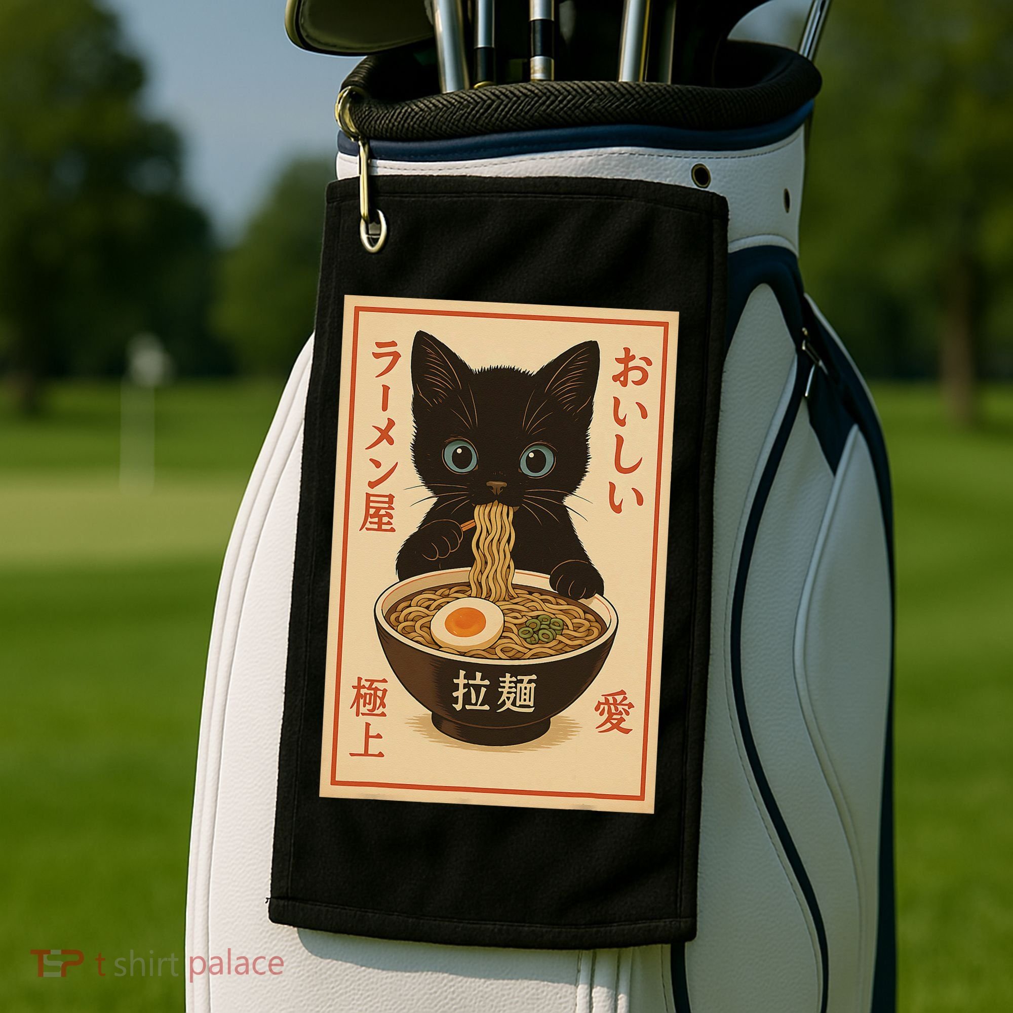 Funny Cat Ramen Graphic Japanese Kawaii Anime Cat Golf Towel