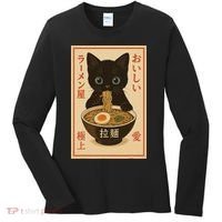 Funny Cat Ramen Graphic Japanese Kawaii Anime Cat Women's Long Sleeve Shirt thumb 0