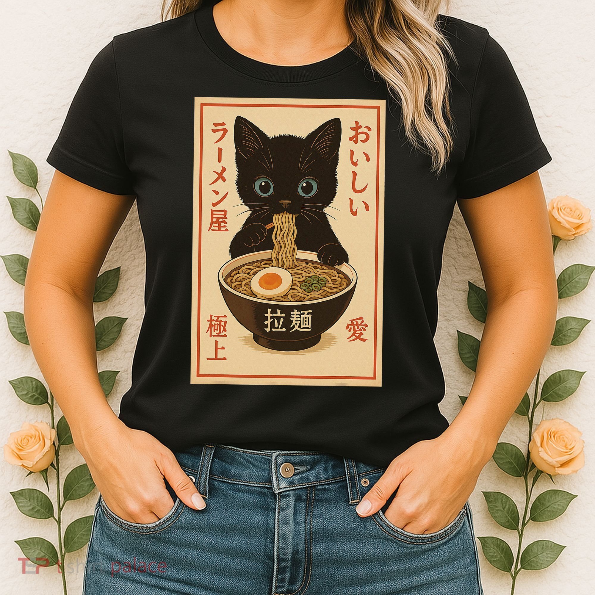 Funny Cat Ramen Graphic Japanese Kawaii Anime Cat Women's T-Shirt