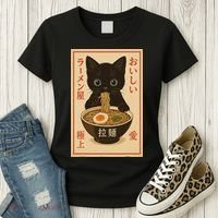 Funny Cat Ramen Graphic Japanese Kawaii Anime Cat Women's T-Shirt thumb 3