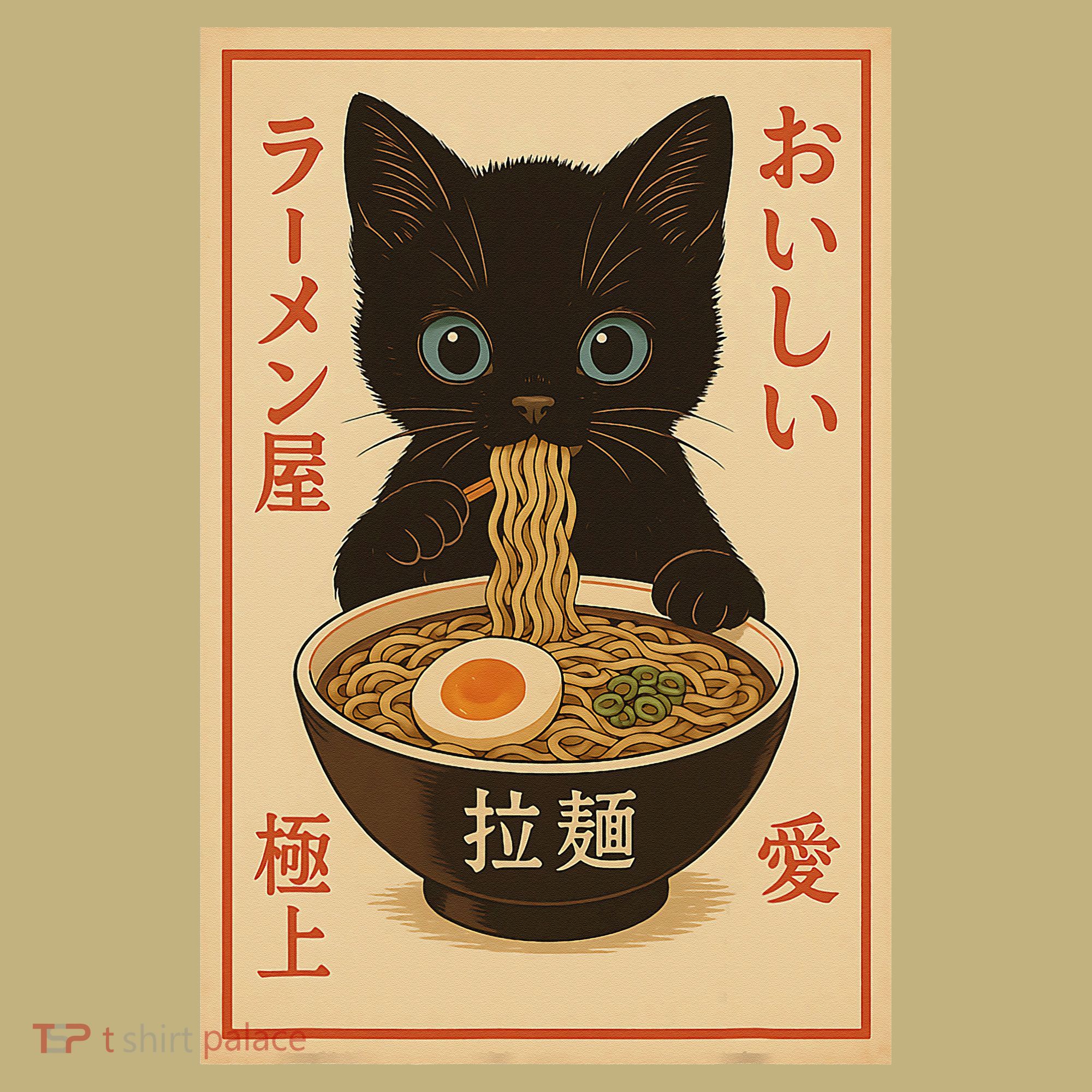 Funny Cat Ramen Graphic Japanese Kawaii Anime Cat Long Sleeve Shirt