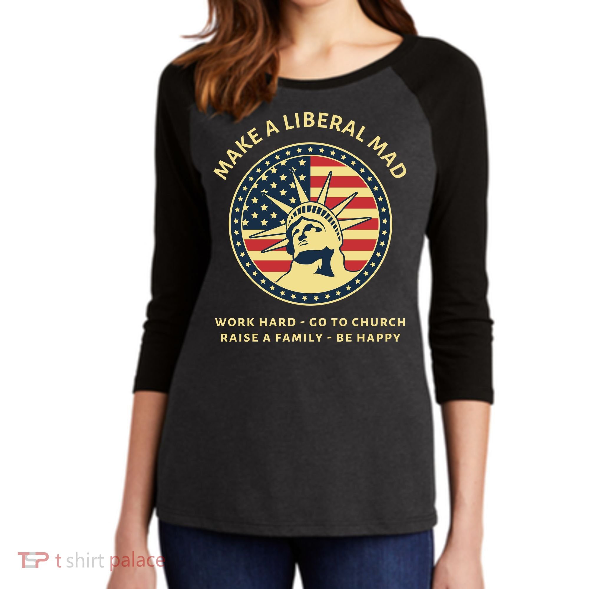 Funny Conservative Republican MAGA Gift Women's Tri-Blend 3/4-Sleeve Raglan Shirt