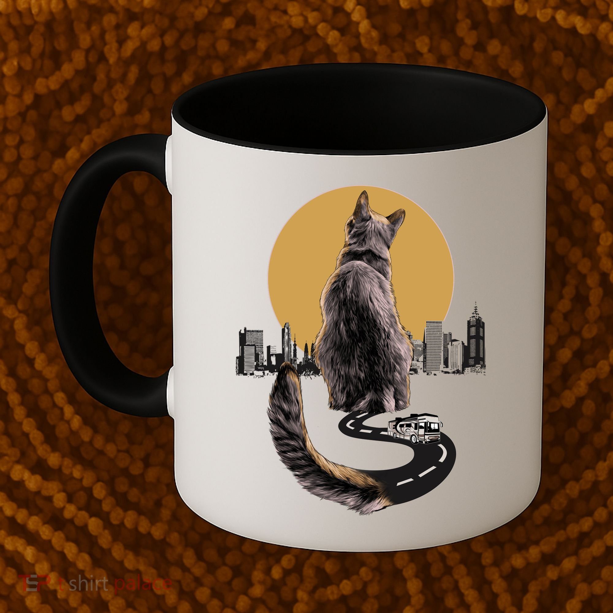 Funny City Road Highway Cat Coffee Mug