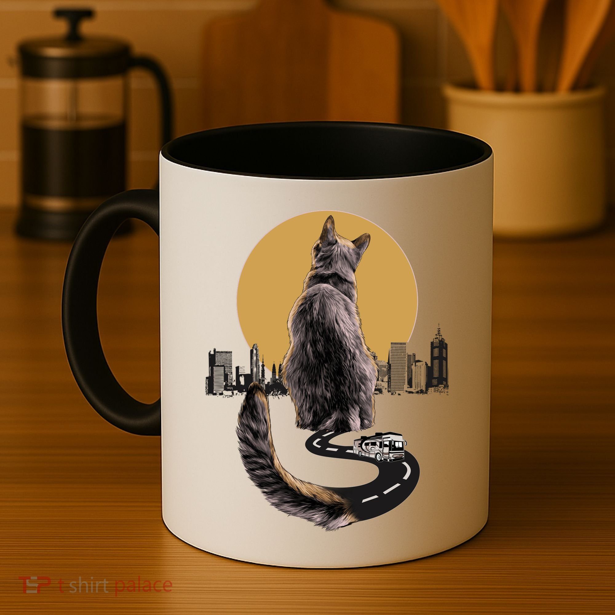 Funny City Road Highway Cat Coffee Mug