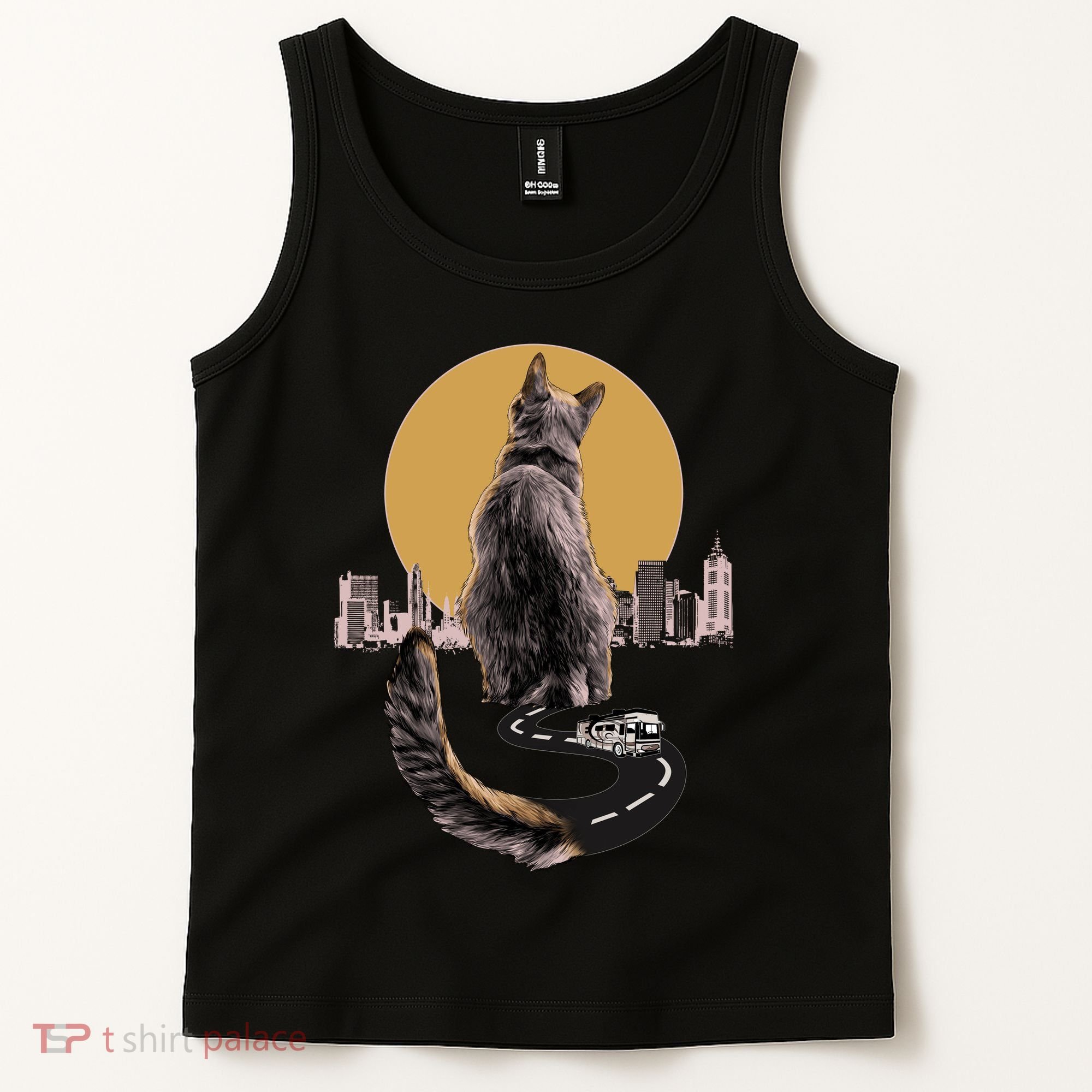 Funny City Road Highway Cat Tank Top