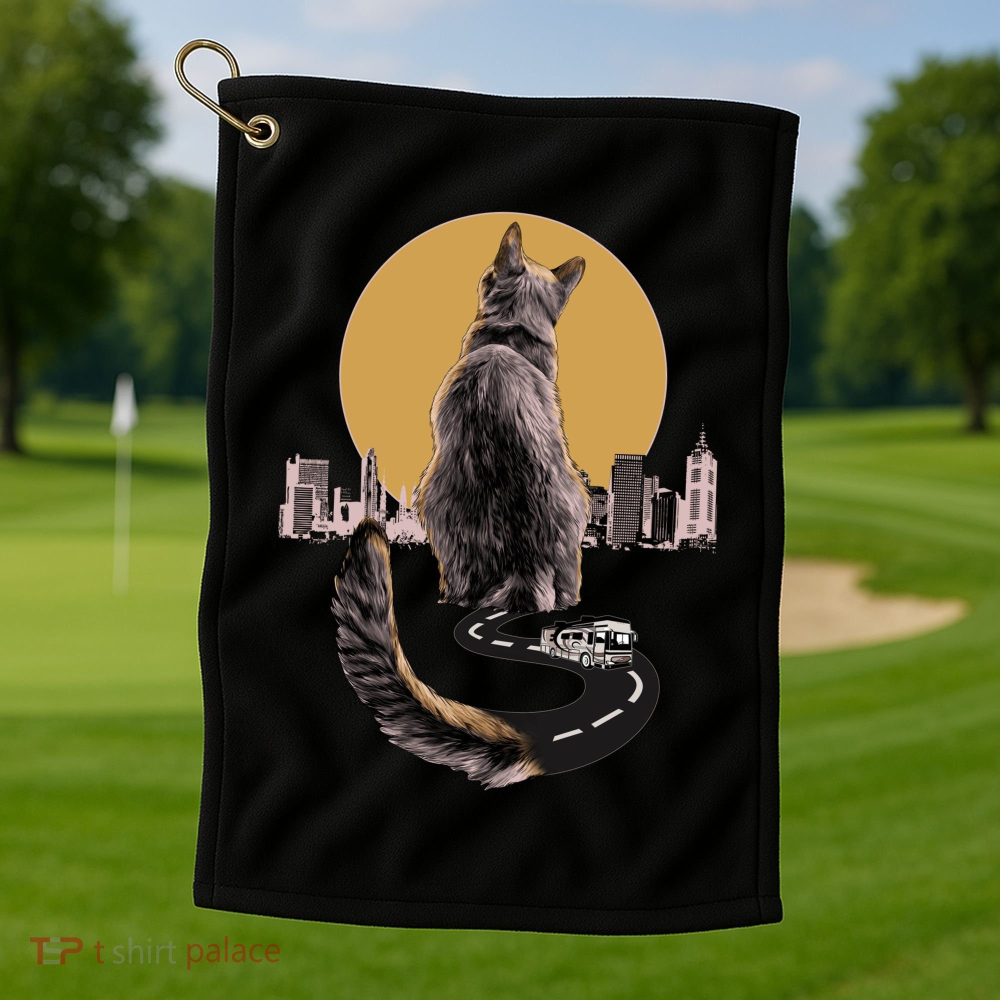 Funny City Road Highway Cat Golf Towel