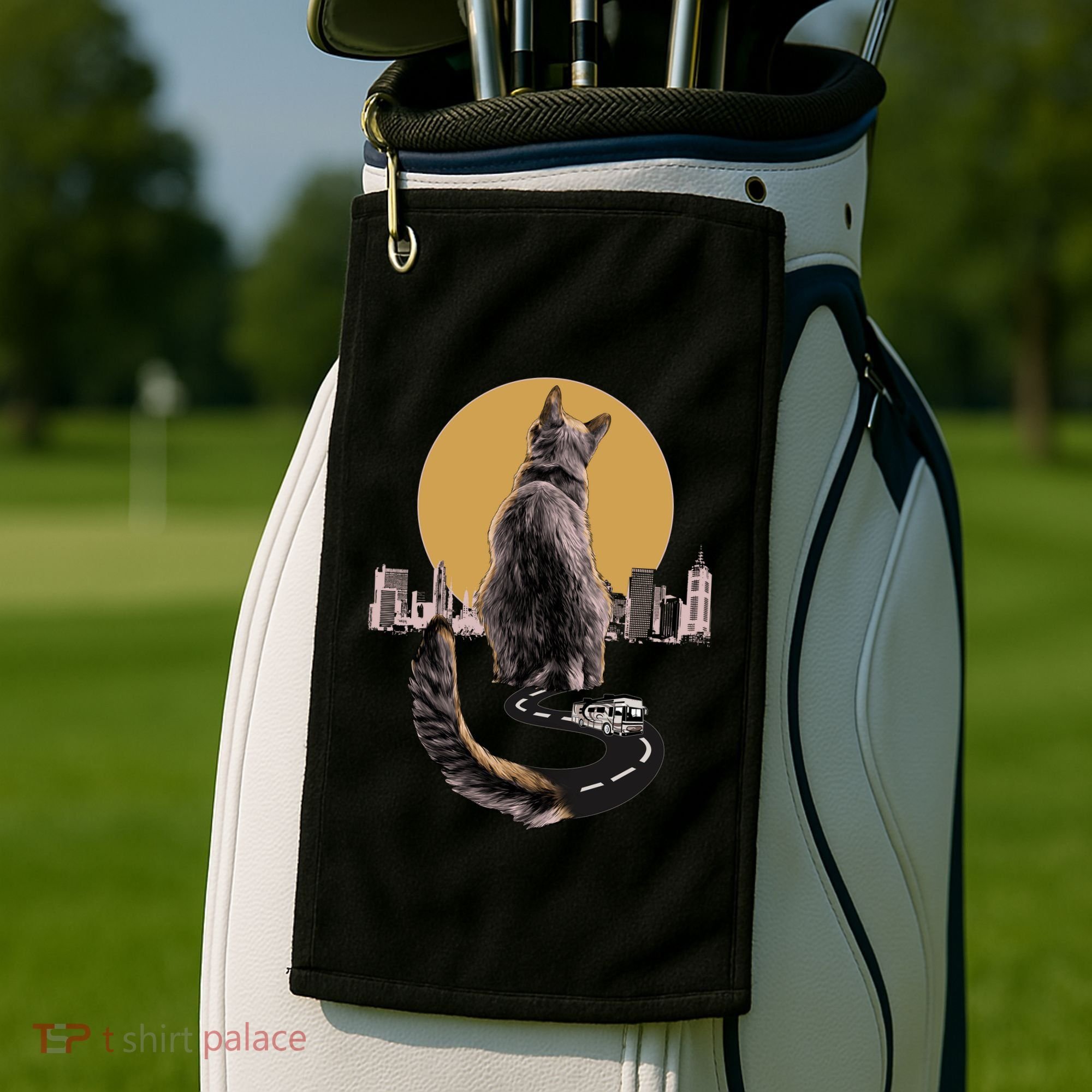 Funny City Road Highway Cat Golf Towel
