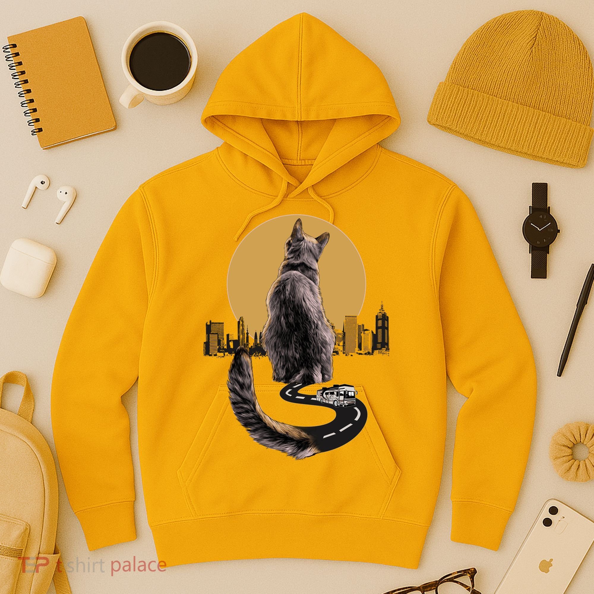 Funny City Road Highway Cat Hoodie