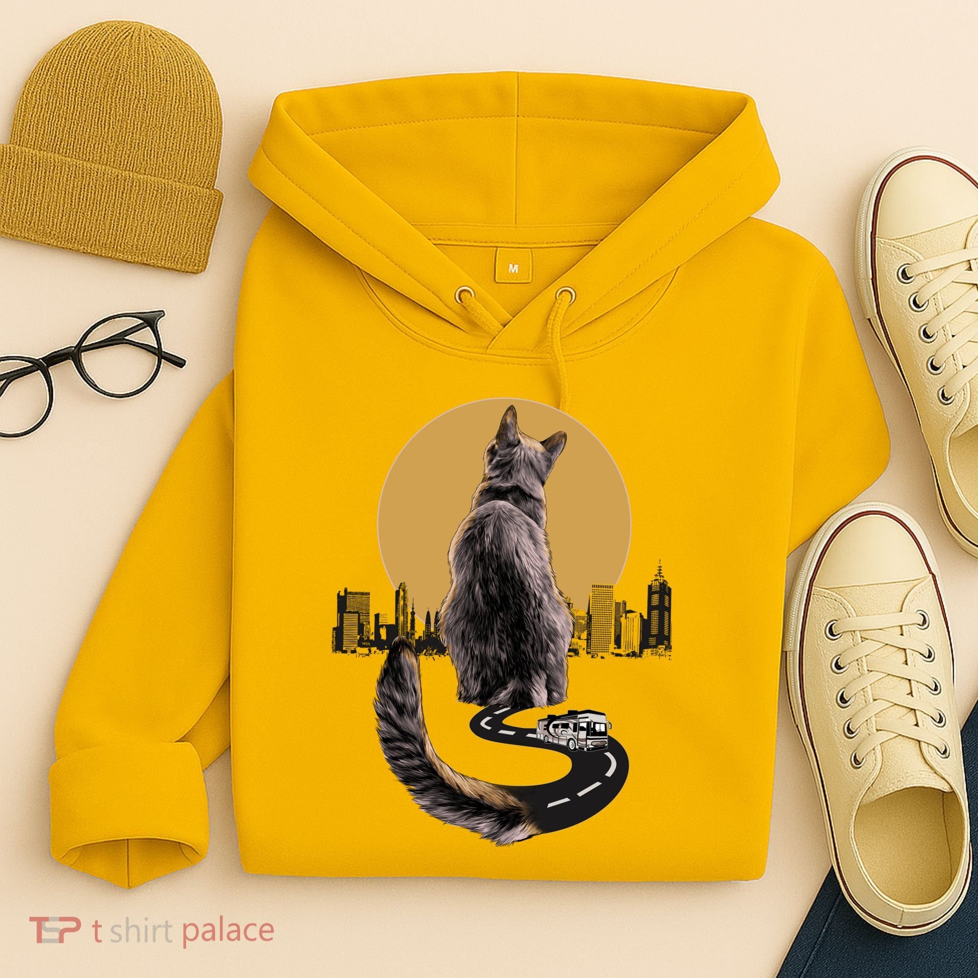 Funny City Road Highway Cat Hoodie