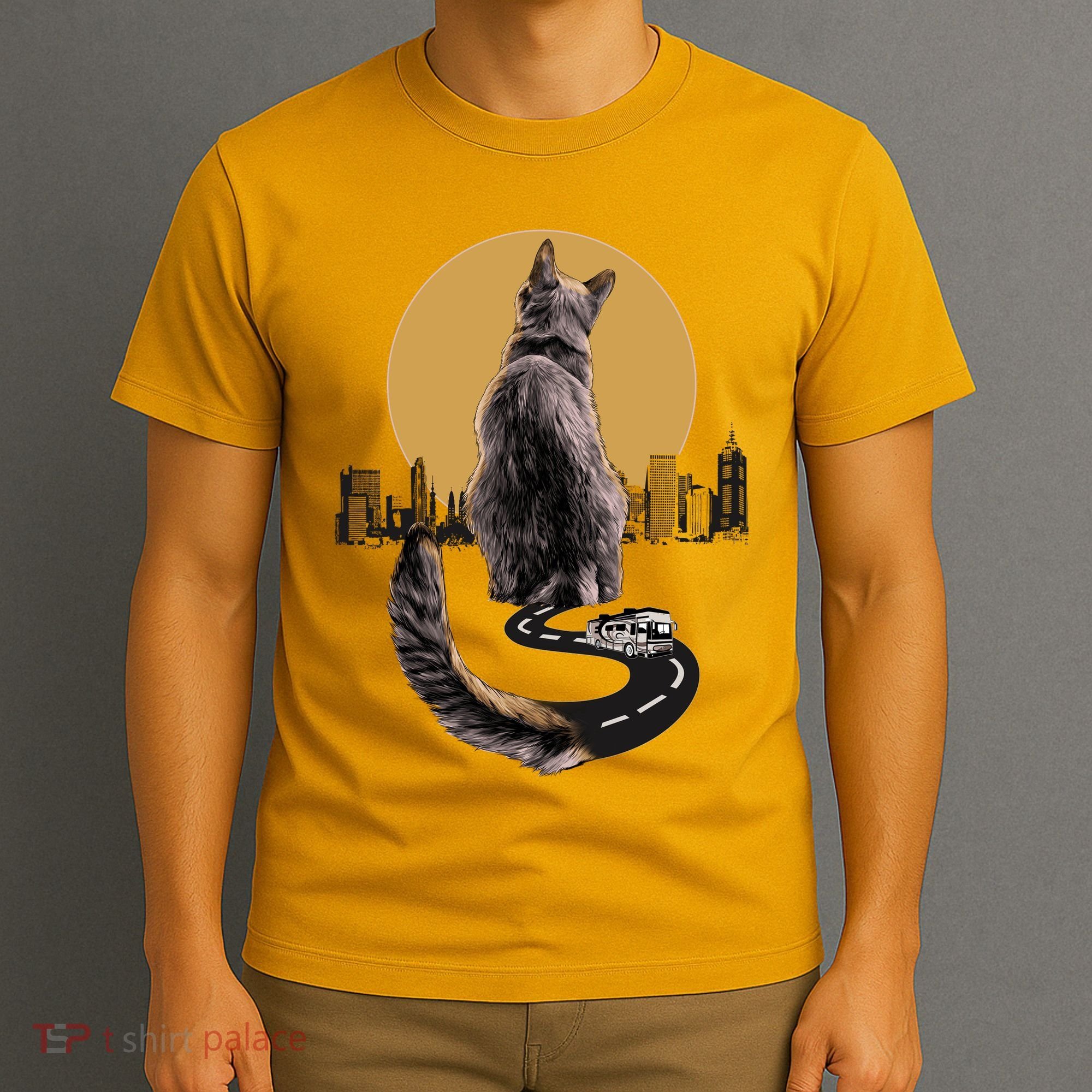 Funny City Road Highway Cat T-Shirt