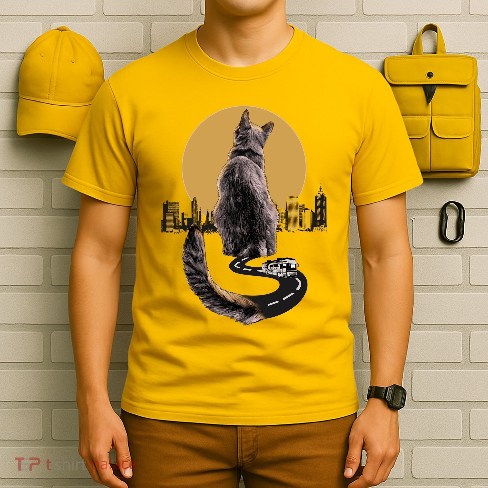 Funny City Road Highway Cat T-Shirt