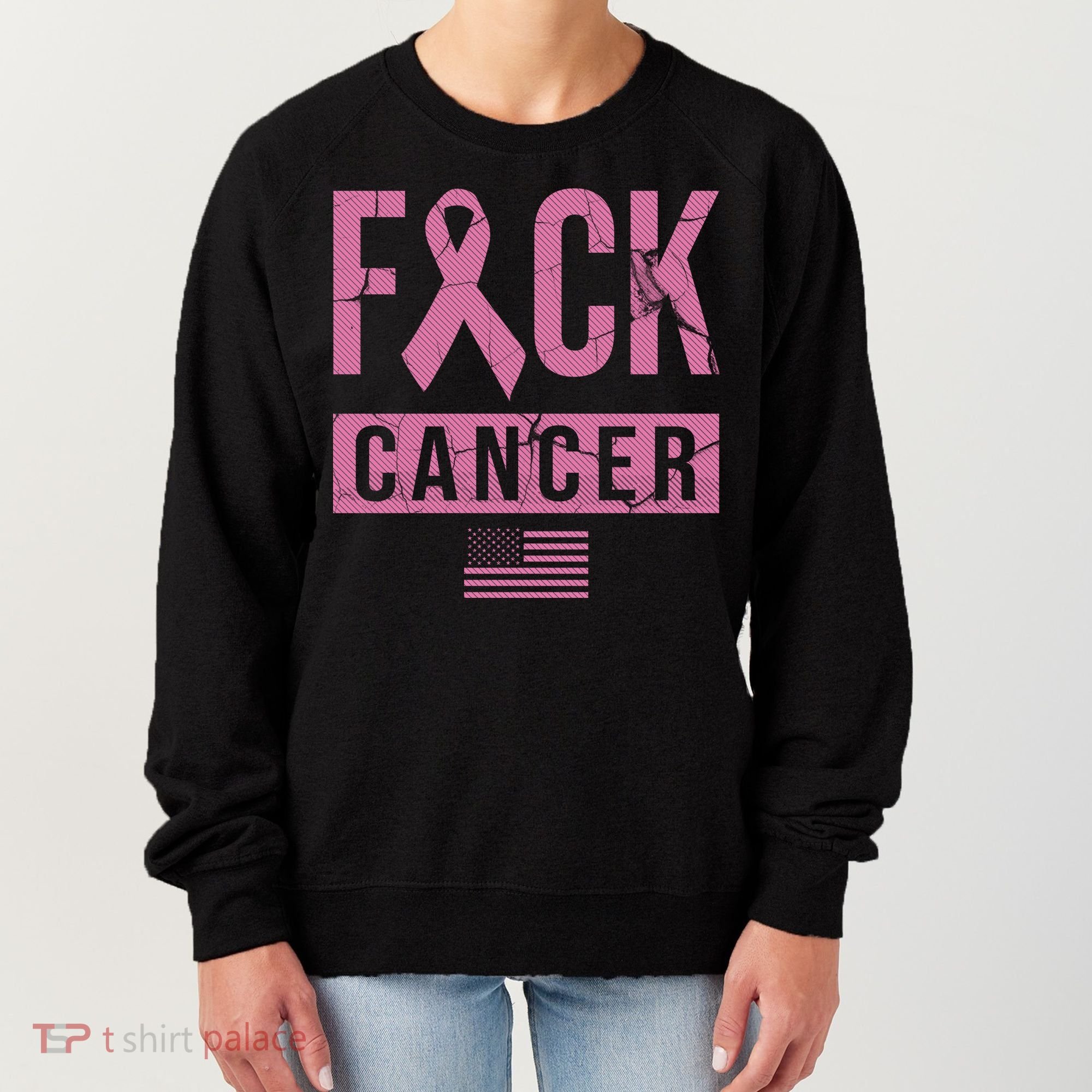 F*ck Cancer Ribbon American Flag Tribute Women's Sweatshirt