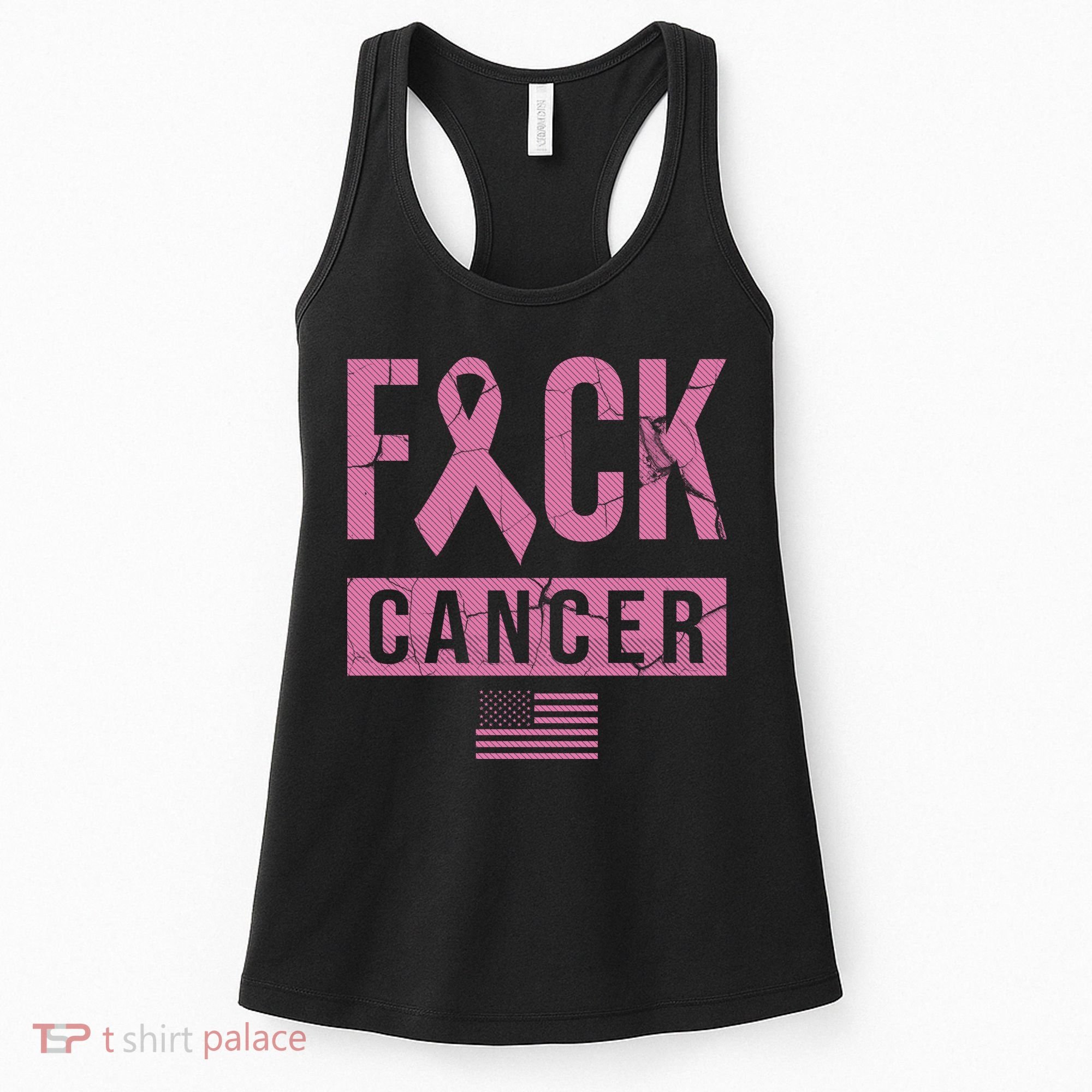 F*ck Cancer Ribbon American Flag Tribute Women's Tank Top