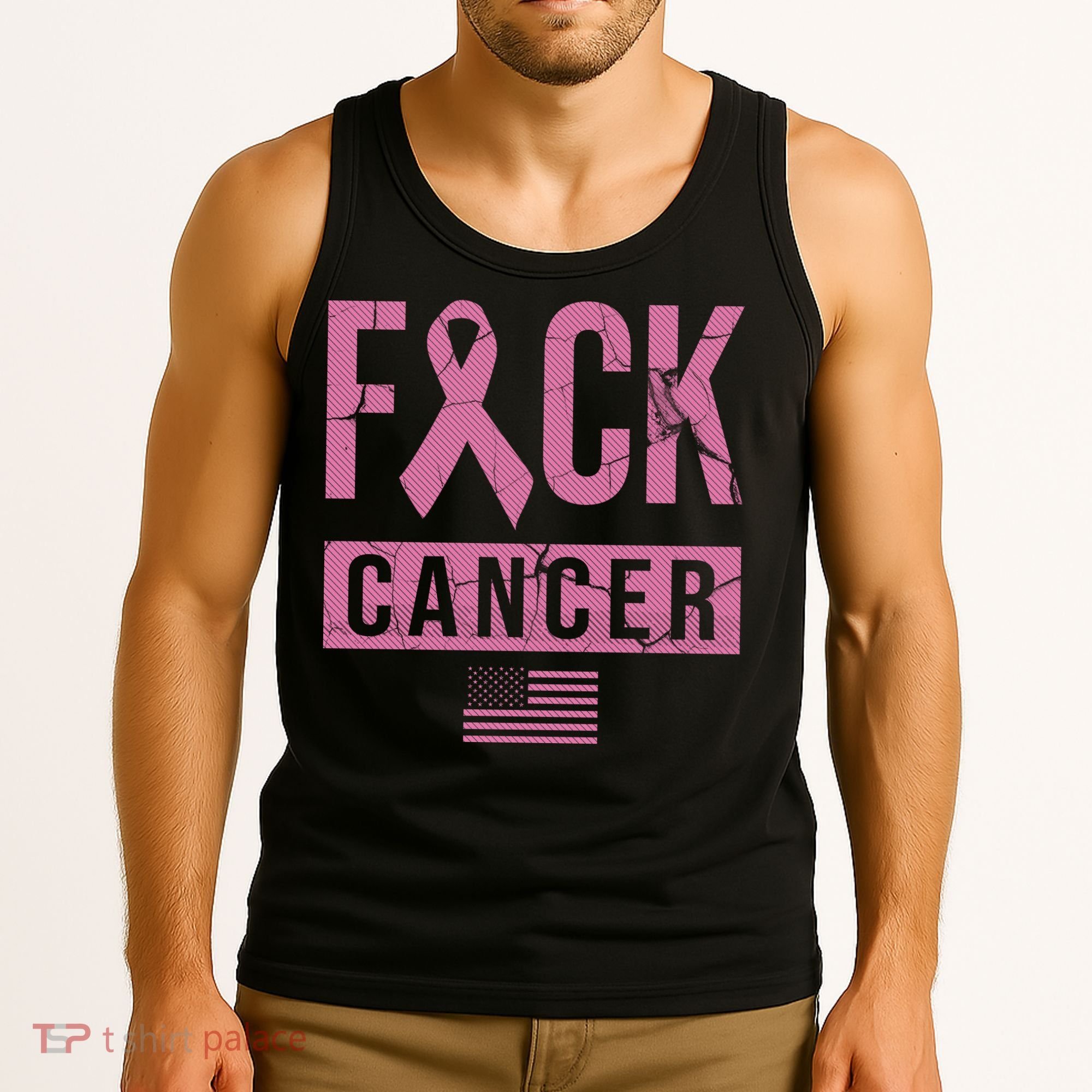 F*ck Cancer Ribbon American Flag Tribute Tank Top