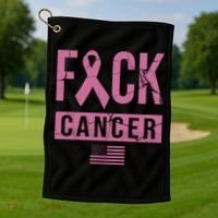 F*ck Cancer Ribbon American Flag Tribute Golf Towel thumb 1