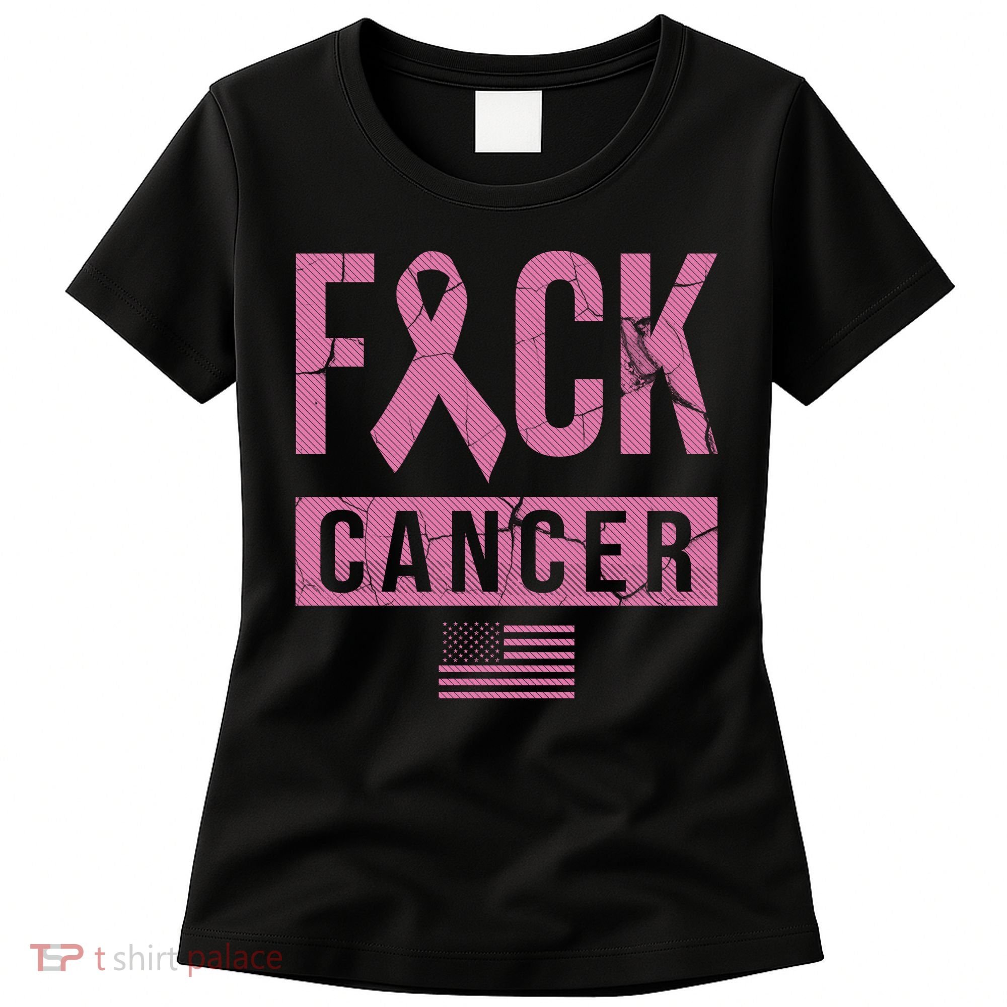 F*ck Cancer Ribbon American Flag Tribute Women's T-Shirt