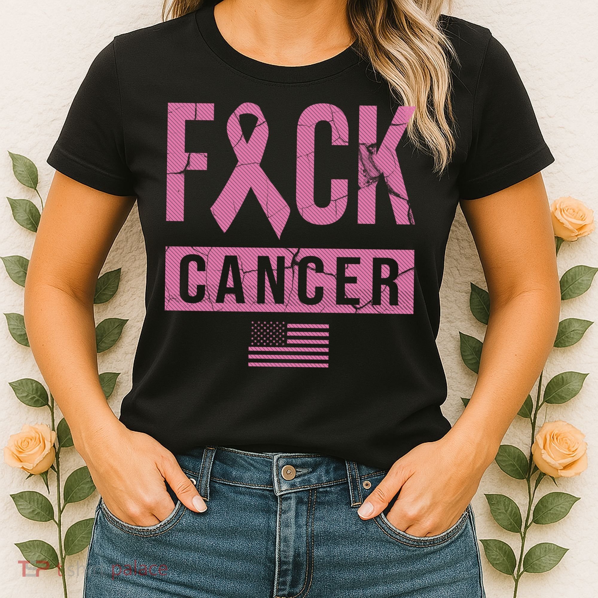 F*ck Cancer Ribbon American Flag Tribute Women's T-Shirt