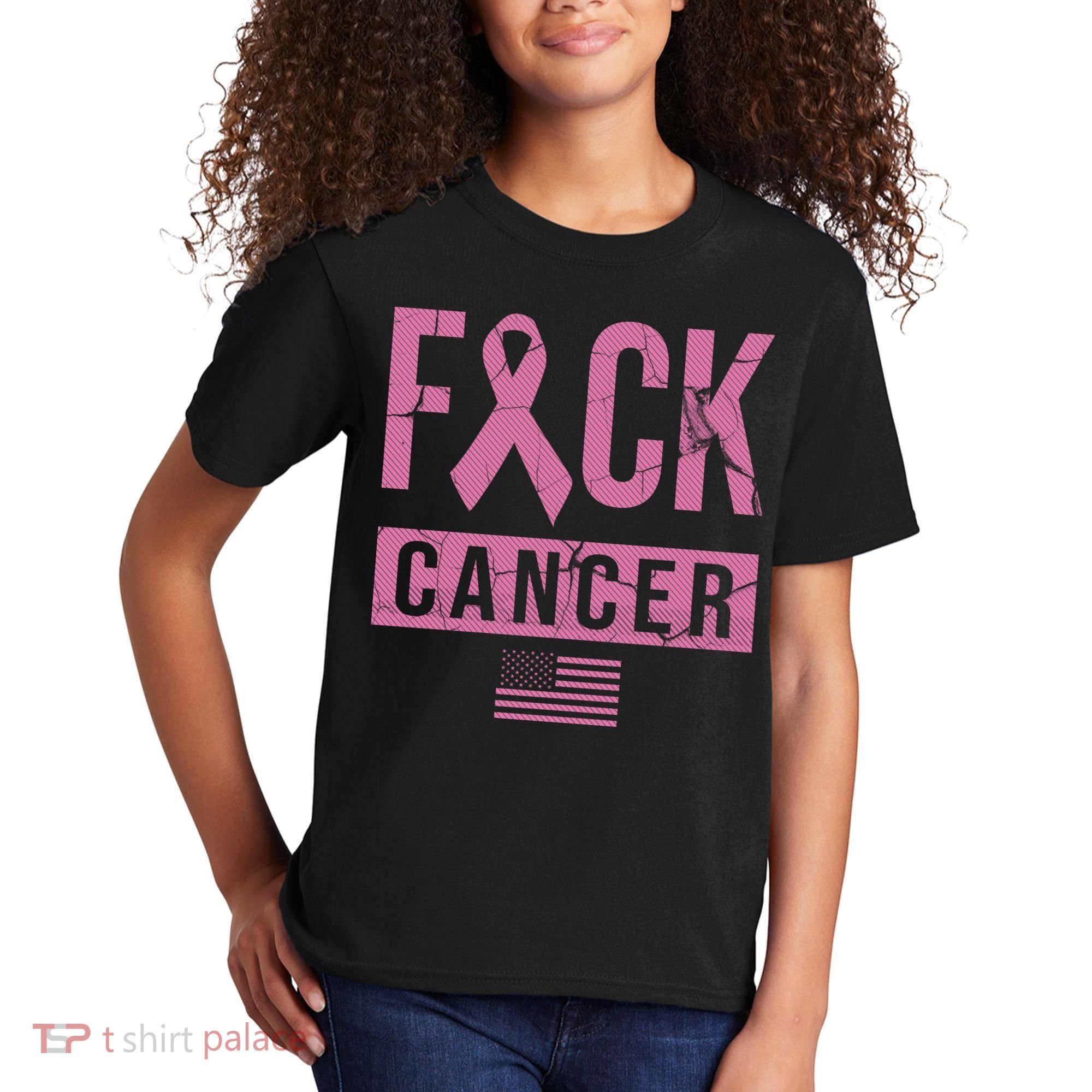 F*ck Cancer Ribbon American Flag Tribute Kids T-Shirt