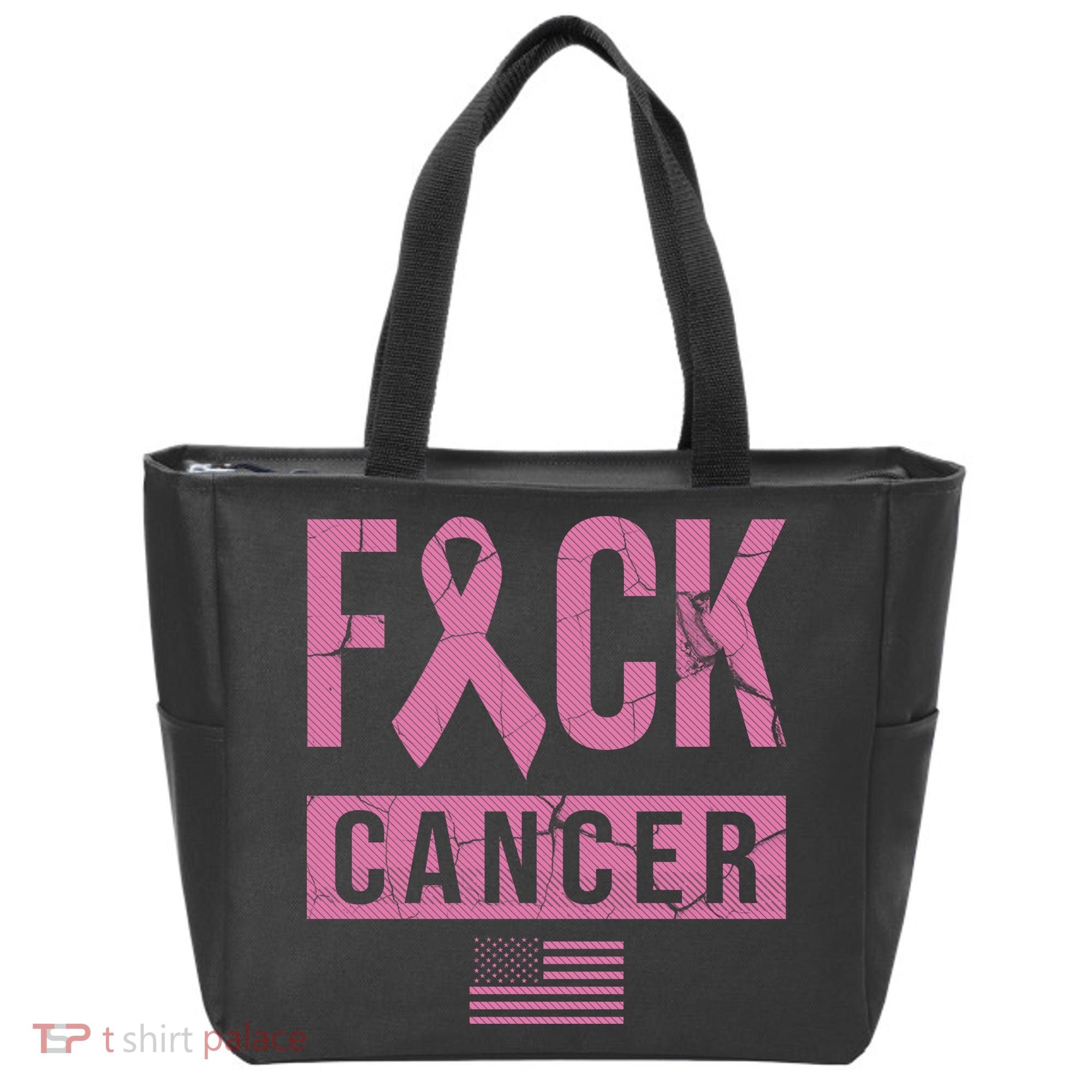 F*ck Cancer Ribbon American Flag Tribute Tote Bag