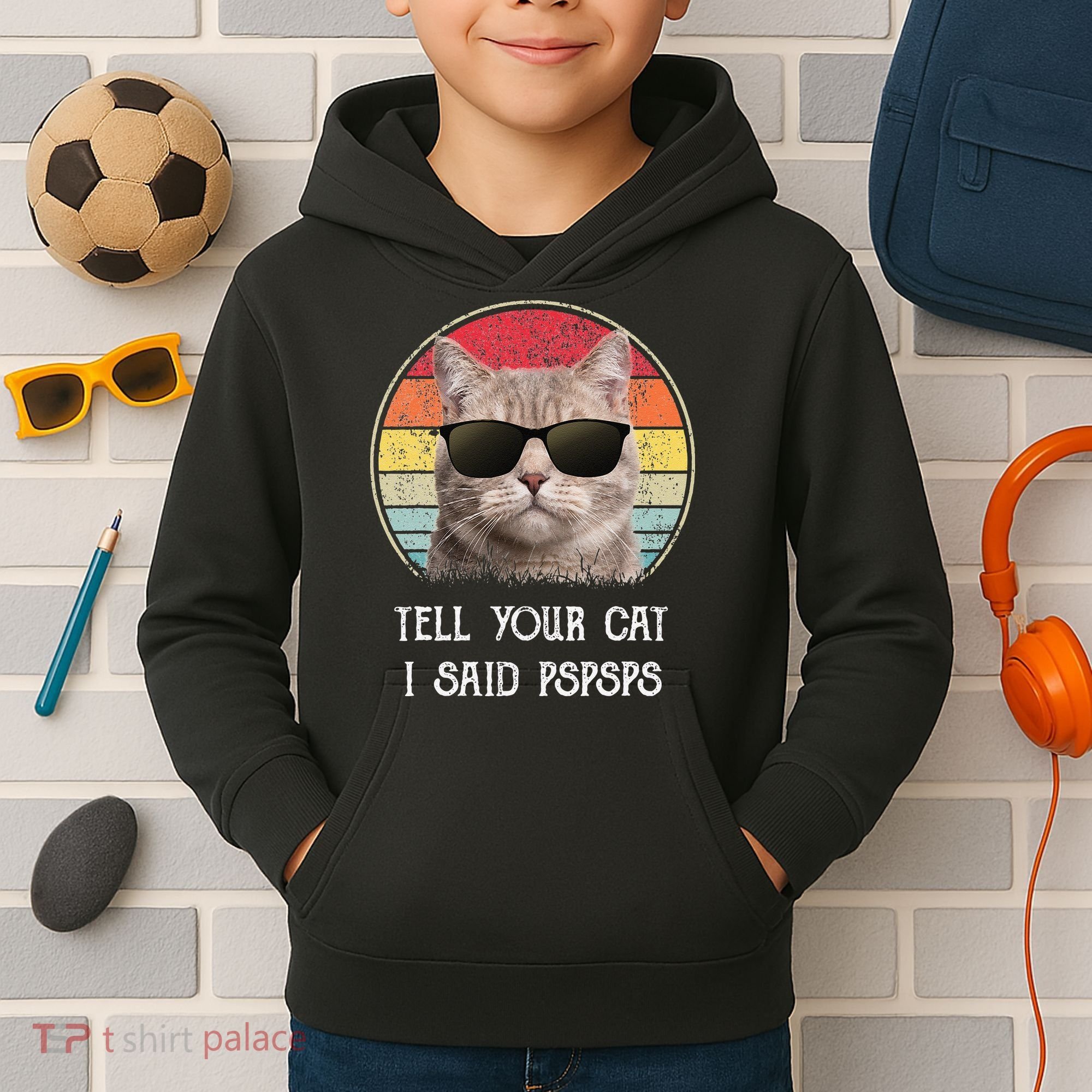 Funny Cat Retro Tell Your Cat I Said Pspsps Kids Hoodie