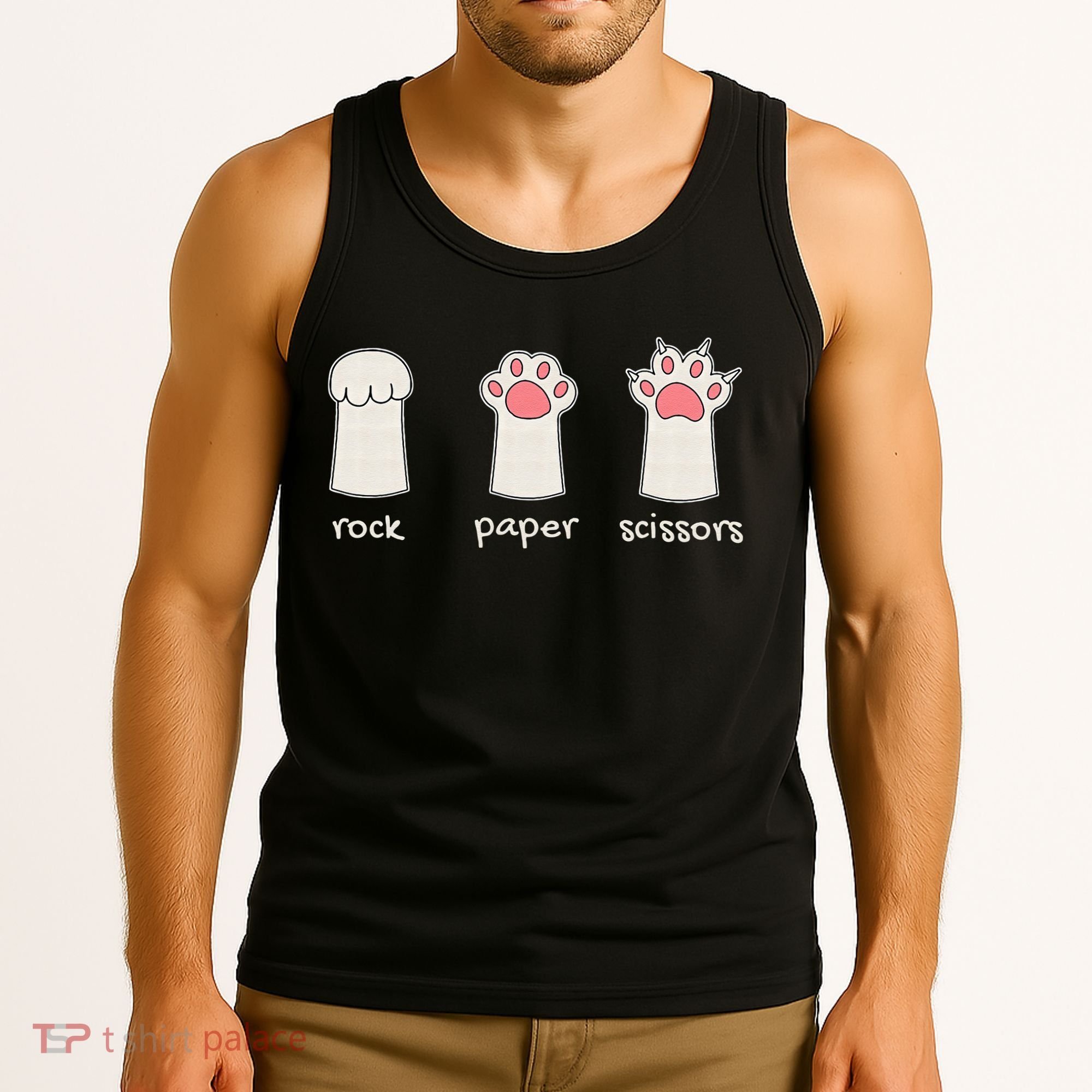 Funny Cat Rock Paper Scissors Cute Cat Paws Tank Top