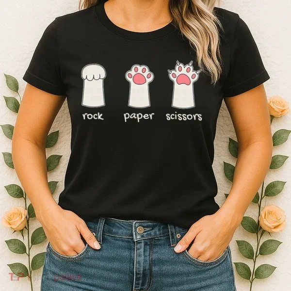 Funny Cat Rock Paper Scissors Cute Cat Paws Women's T-Shirt