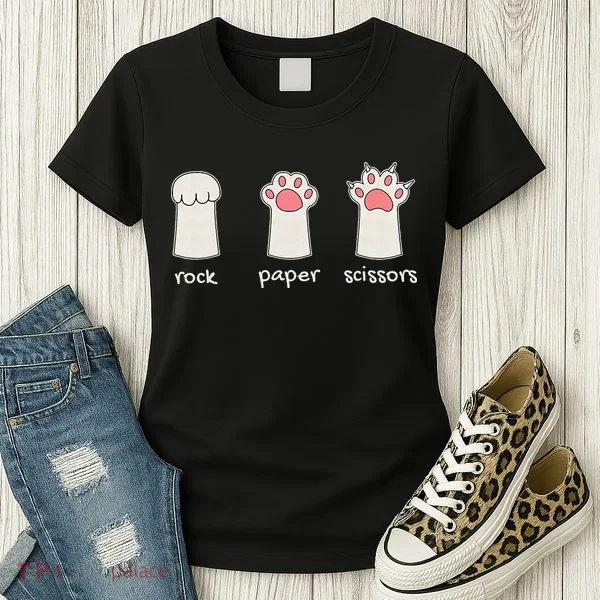 Funny Cat Rock Paper Scissors Cute Cat Paws Women's T-Shirt