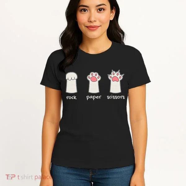 Funny Cat Rock Paper Scissors Cute Cat Paws Women's T-Shirt